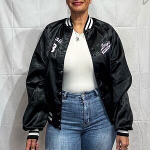 Dunbrooke Pla-Jac Black Satin Vintage Bomber Jacket Sz L